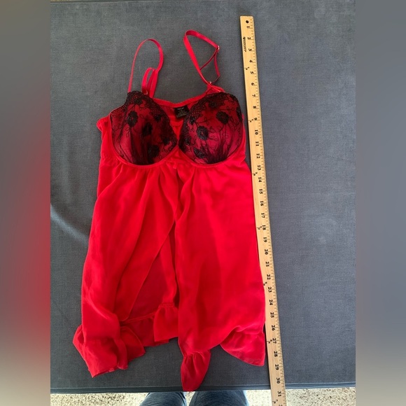 Womens Apt 9 Intimates Red & Black Lace Slit Ruffled Spaghetti Strap Lingerie XL - Picture 8 of 8